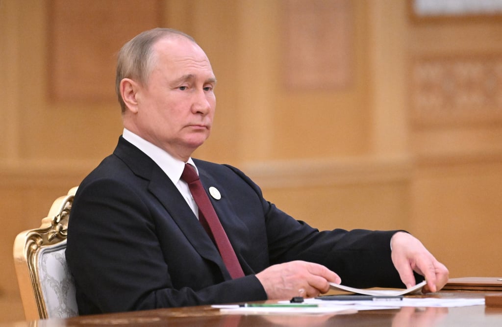 Russian President Vladimir Putin attends a meeting on the sidelines of the 6th Caspian Summit in Ashgabat, Turkmenistan on Wednesday. Photo: Sputnik via EPA-EFE Russian President Vladimir Putin attends a meeting on the sidelines of the 6th Caspian Summit in Ashgabat, Turkmenistan on Wednesday. Photo: Sputnik via EPA-EFE