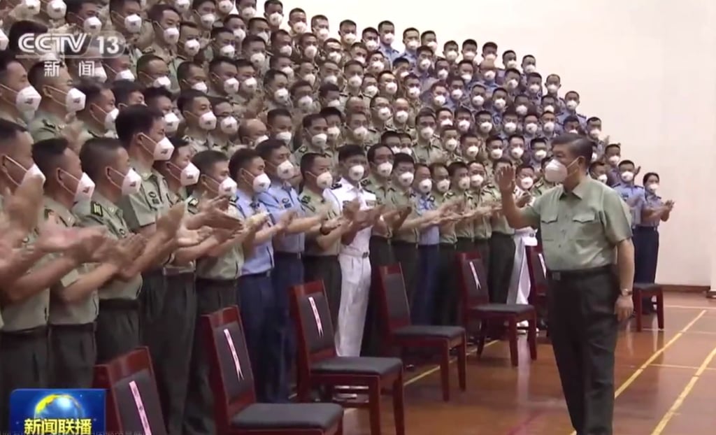 President Xi Jinping with the Hong Kong garrison of the People’s Liberation Army on Friday. Photo: Photo: CCTV
