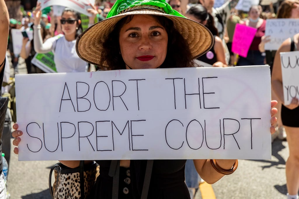 Protesters in Los Angeles demonstrate on Saturday against a US Supreme Court decision that rescinded abortion rights. Photo: EPA-EFE