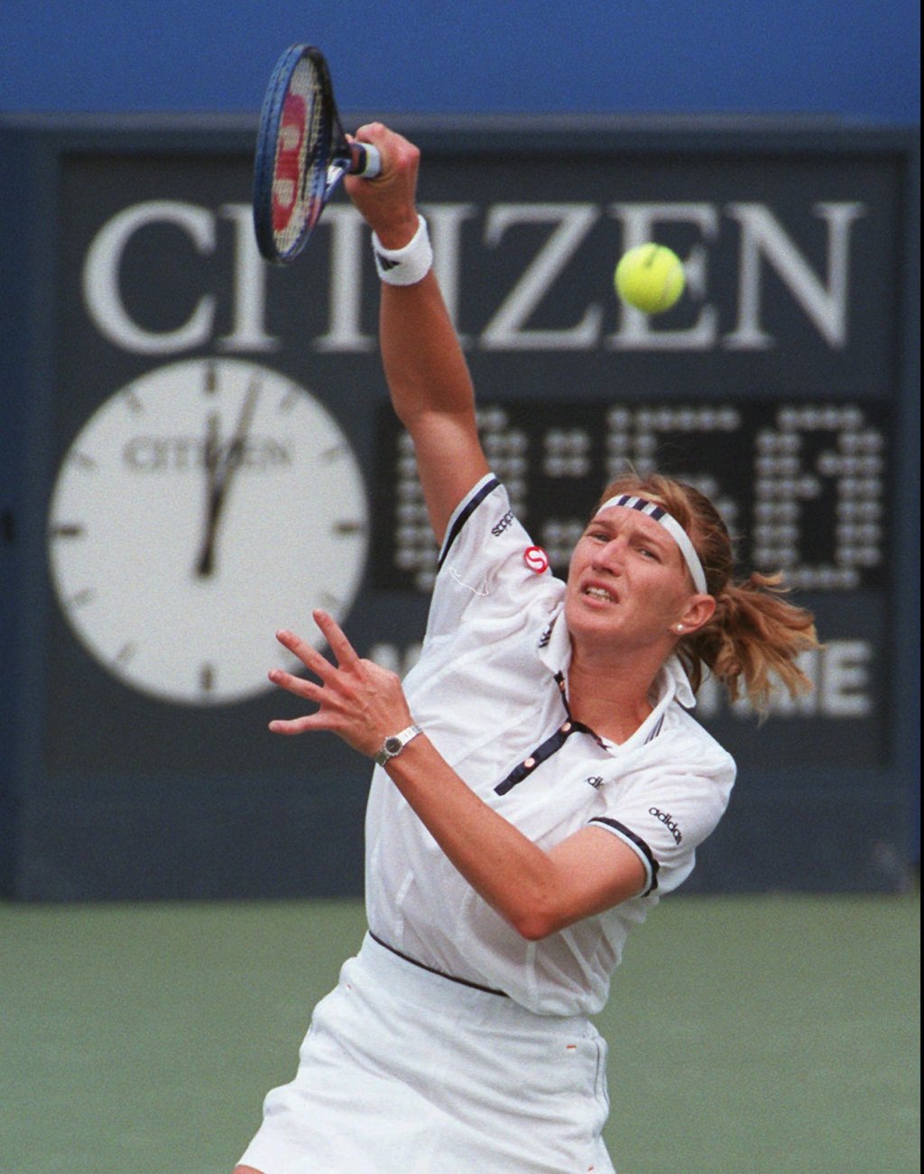Steffi Graf during the women’s singles quarter final at the 1996 US Open. Photo: AP
