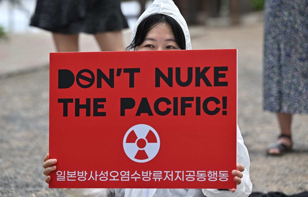 A Korean activist protests in Seoul last month against Japan’s plan to discharge radioactive water from Fukushima into the sea. South Korea had sought to reduce the role of nuclear power in the wake of the 2011 disaster. Photo: AFP