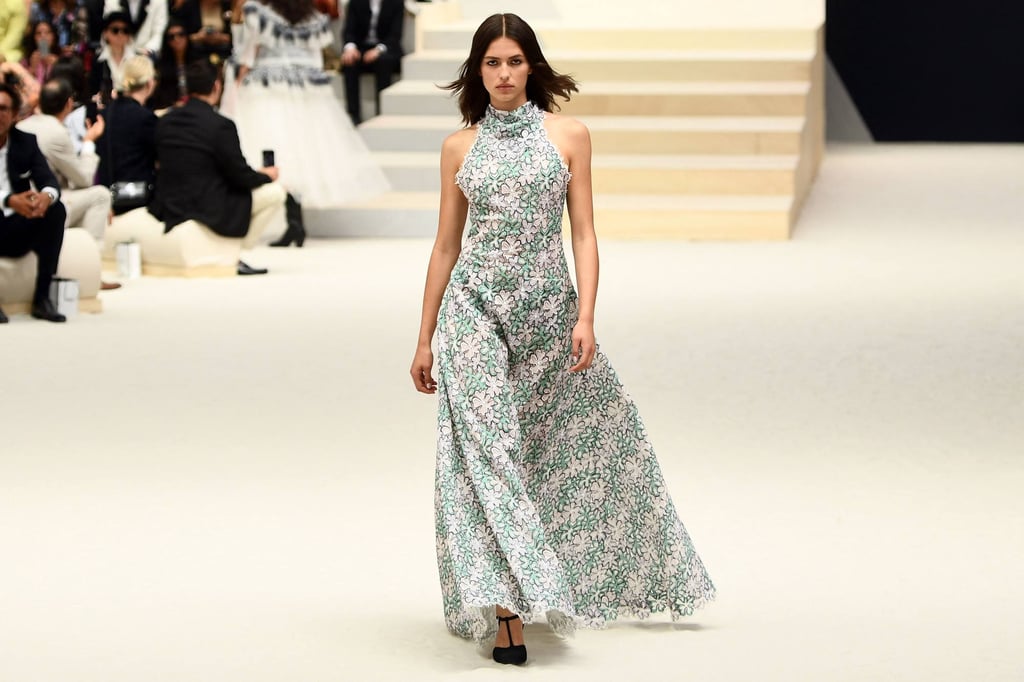 A halter neck, floral gown from Chanel’s women’s haute couture autumn/summer 2023 collection, shown at Fashion Week in Paris, on July 5. Photo: AFP
