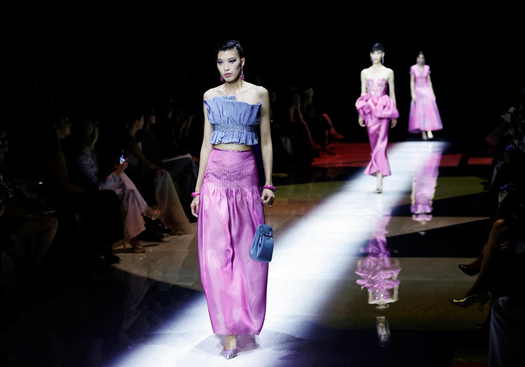 Models strut in gorgeous hues of pink and purple at Giorgio Armani’s haute couture autumn/winter 2022-2023 collection. Photo: Reuters Models strut in gorgeous hues of pink and purple at Giorgio Armani’s haute couture autumn/winter 2022-2023 collection. Photo: Reuters