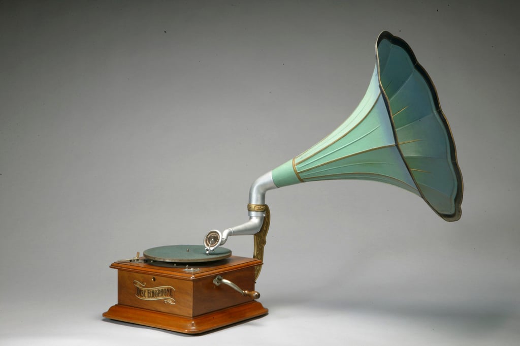 The real version of this gramophone is much larger than it appears in the photograph. Photo: Hong Kong Palace Museum The real version of this gramophone is much larger than it appears in the photograph. Photo: Hong Kong Palace Museum