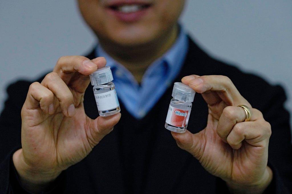 Vials of the Covid-19 antibody drug jointly developed by Tsinghua University, Third People’s Hospital of Shenzhen and Brii Biosciences. Photo: AP Photo