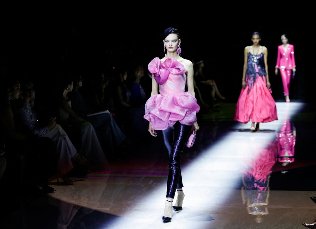 Shimmering organzas featured heavily in Giorgio Armani’s haute couture autumn/winter 2022-2023 collection. Photo: Reuters Shimmering organzas featured heavily in Giorgio Armani’s haute couture autumn/winter 2022-2023 collection. Photo: Reuters