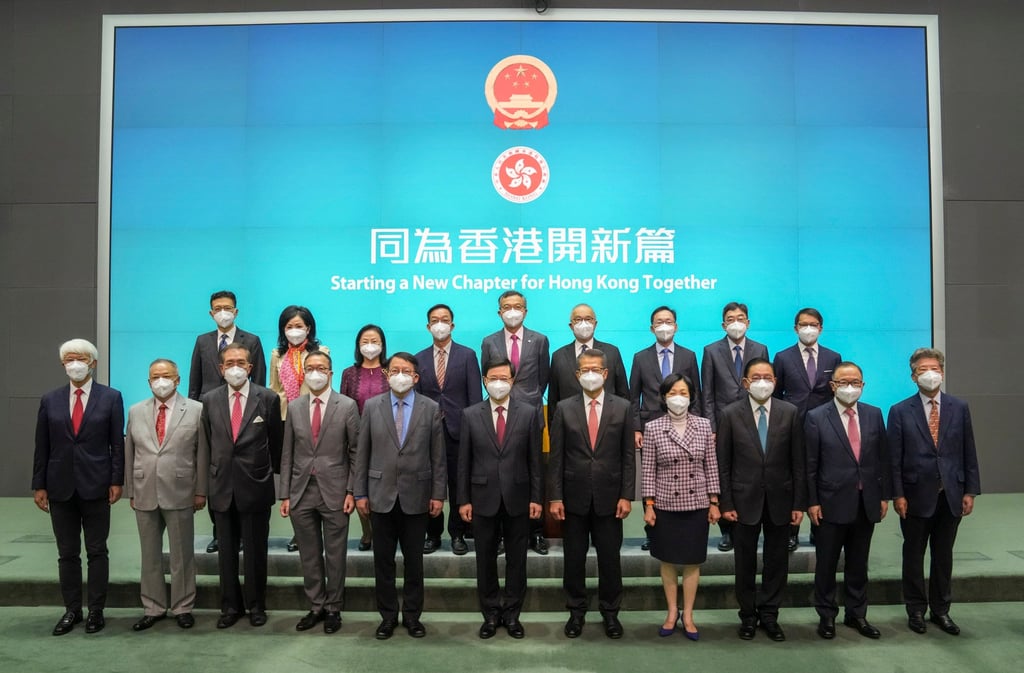 Chief Executive John Lee (front row, centre) with members of the Executive Council. Photo: Sam Tsang Chief Executive John Lee (front row, centre) with members of the Executive Council. Photo: Sam Tsang