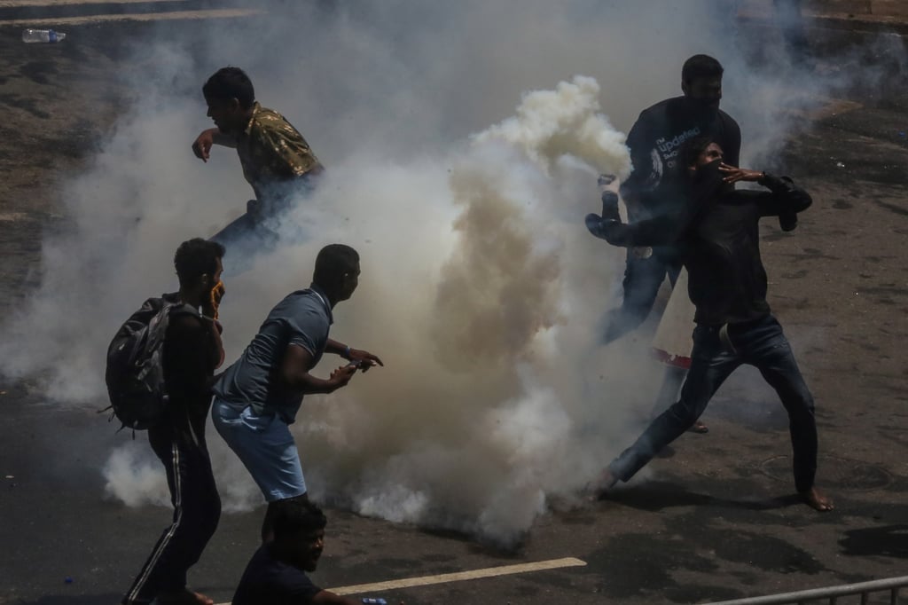 Security forces fire tear gas to disperse an anti-government protest near President Gotabaya Rajapaksa’s house in Colombo, Sri Lanka on Saturday. Photo: EPA-EFE