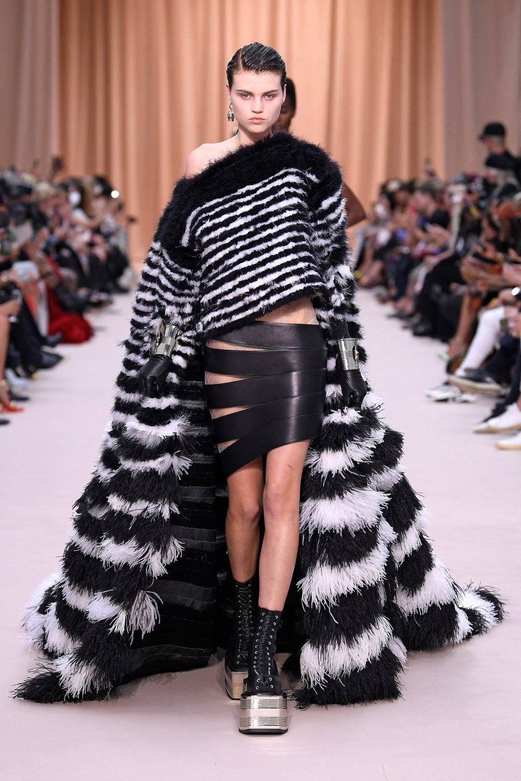 Rousteing’s collection referenced the Breton stripes that have also long been a Gaultier signature. Photo: Xinhua
