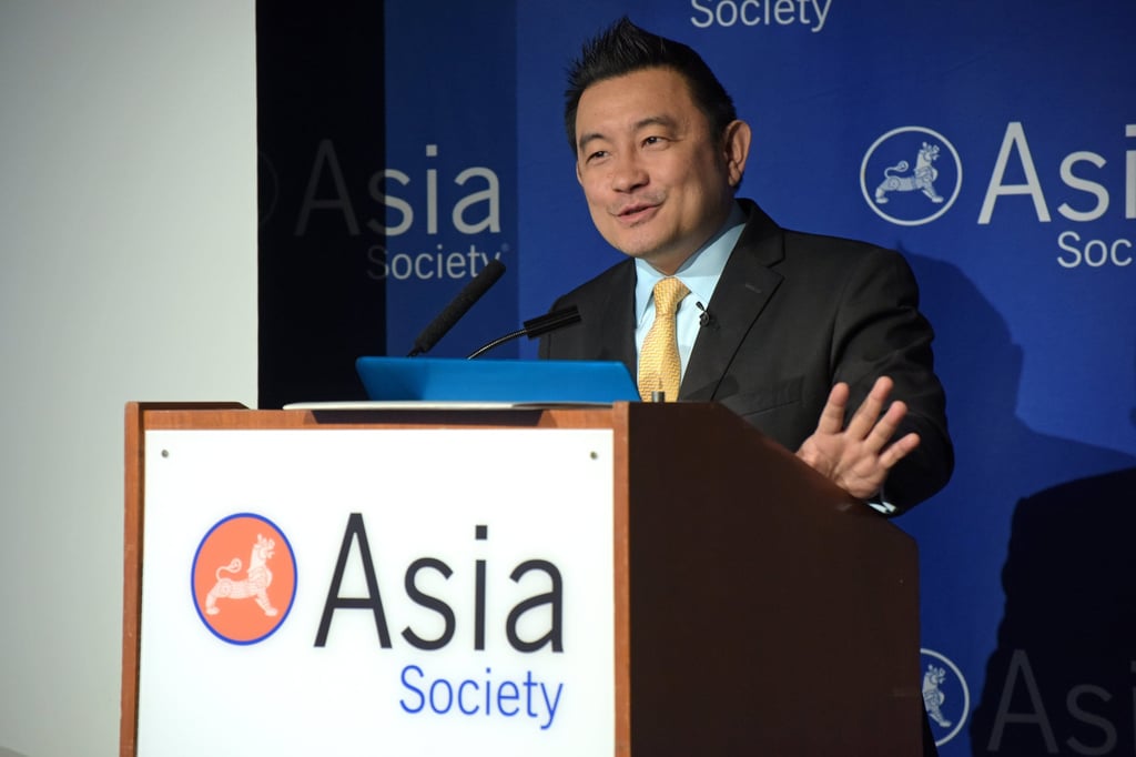 Tan speaks at an Asia Society event in New York. Photo: Elsa Ruiz, courtesy of the Asia Society
