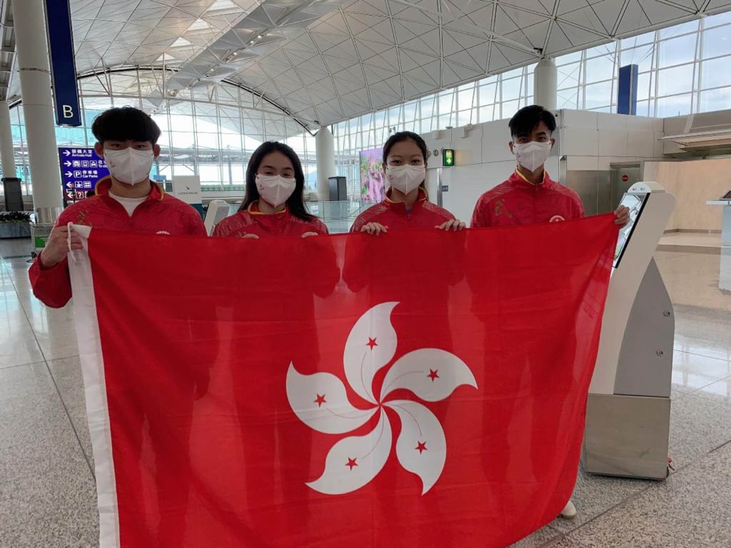 Michelle Yeung (second from left) and her teammates before leaving for the World Games. Photo: Hong Kong Wushu Union Michelle Yeung (second from left) and her teammates before leaving for the World Games. Photo: Hong Kong Wushu Union
