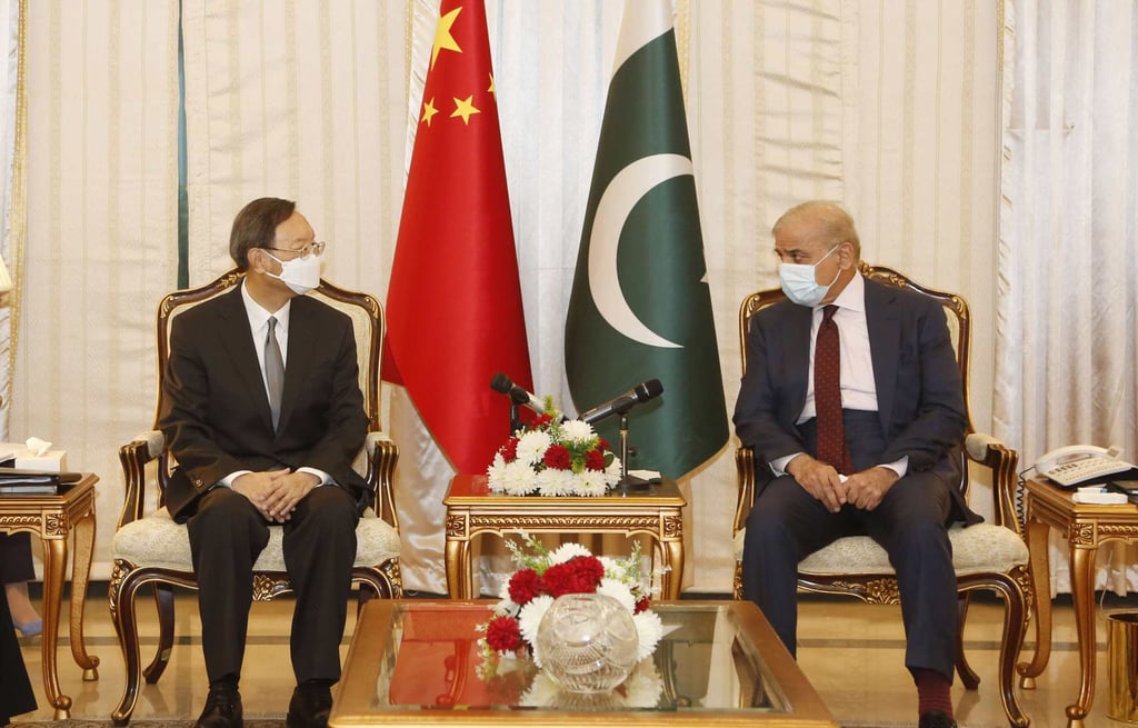 China’s top diplomat Yang Jiechi (left) meets Pakistani Prime Minister Shahbaz Sharif in Islamabad on June 29. Photo: Xinhua China’s top diplomat Yang Jiechi (left) meets Pakistani Prime Minister Shahbaz Sharif in Islamabad on June 29. Photo: Xinhua