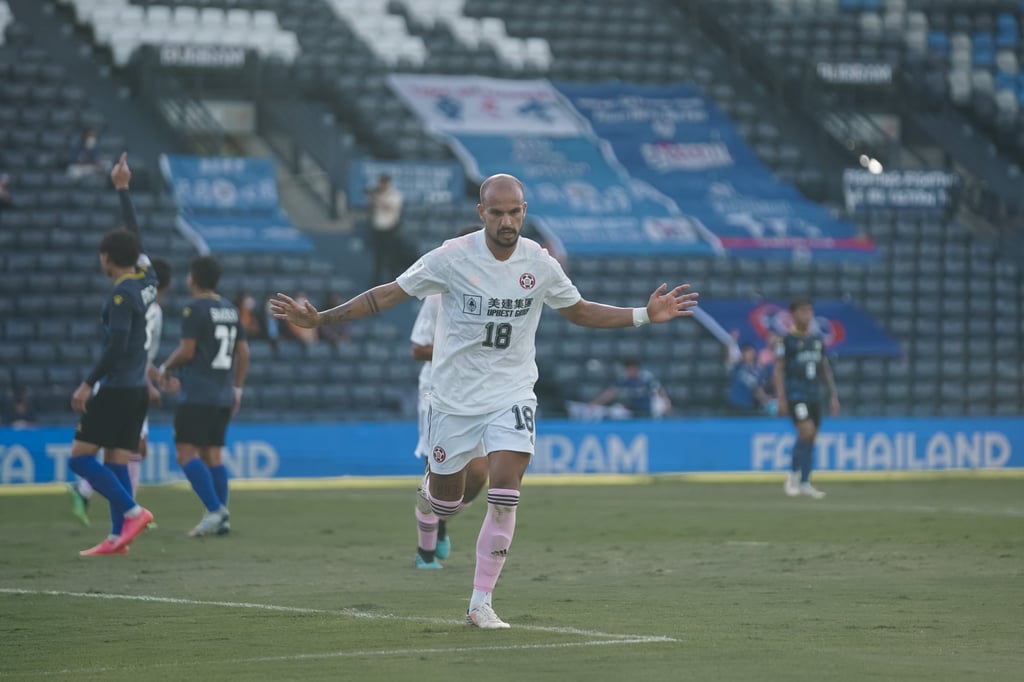 Mikael Severo celebrates after putting Eastern ahead with a header in the first half against Tainan City. Photo: Eastern Mikael Severo celebrates after putting Eastern ahead with a header in the first half against Tainan City. Photo: Eastern
