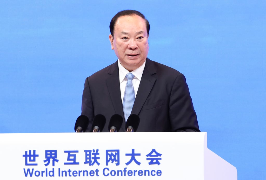 Huang Kunming, a member of the Political Bureau of the Communist Party of China Central Committee, addresses the ceremony for the revamped World Internet Conference on Tuesday. Photo: Xinhua