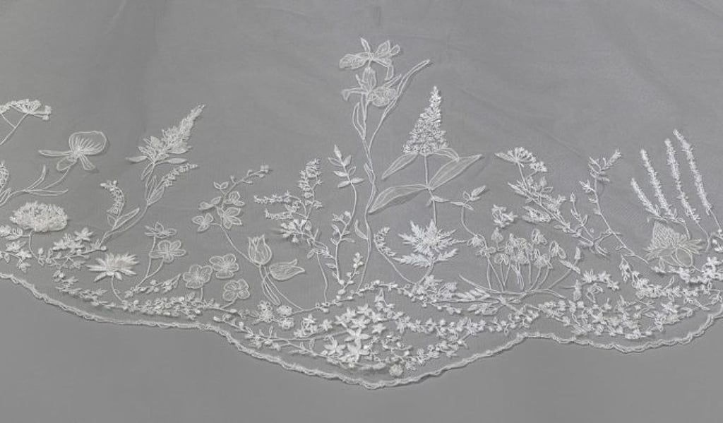 Meghan Markle’s five-metre long silk tulle veil is embroidered with flowers from all 53 countries of the Commonwealth. Photo: @RoyalFamily/Twitter