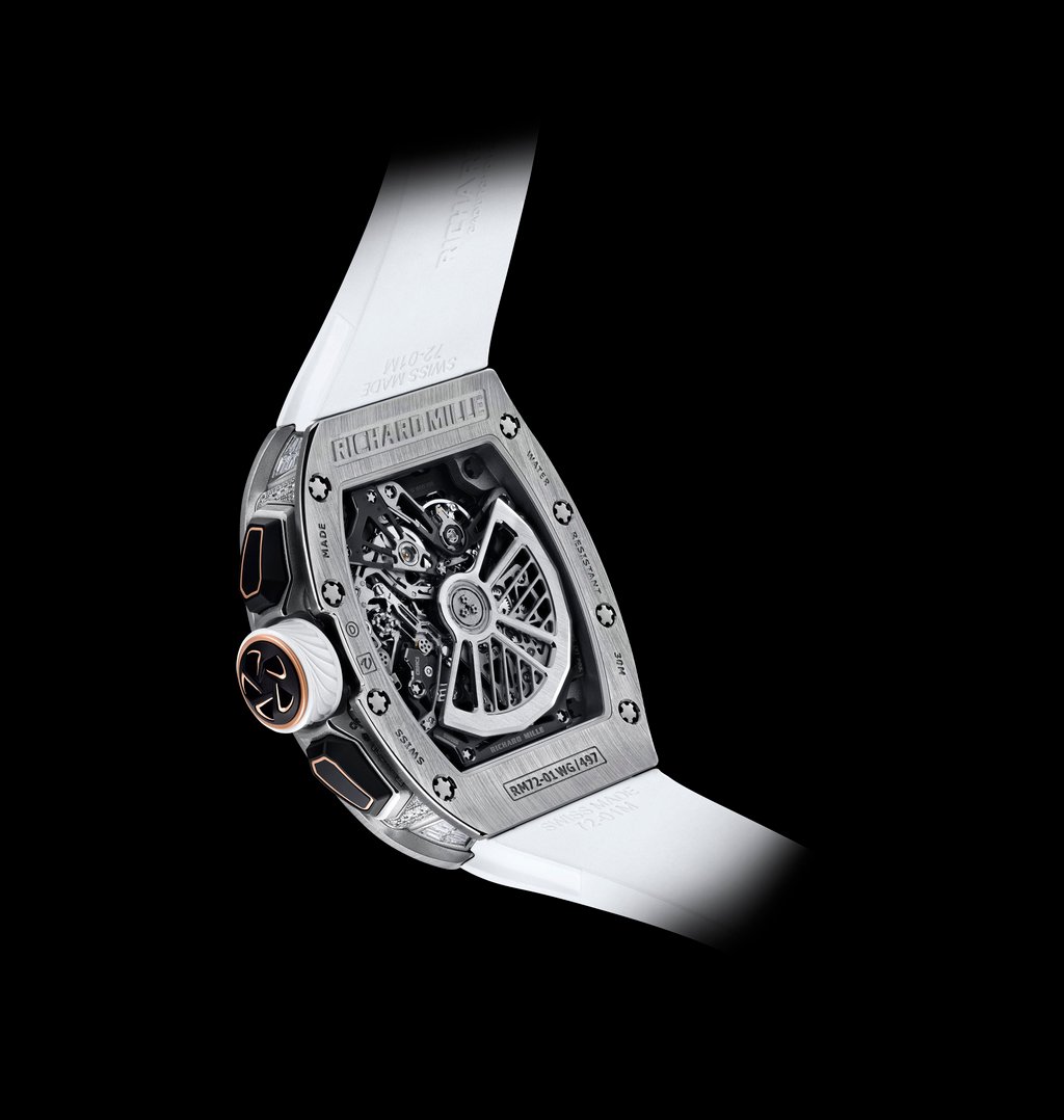 A glance at the openwork caseback of the RM 72-01 Lifestyle In-House Chronograph shows Richard Mille’s exquisite craftsmanship in all its glory.