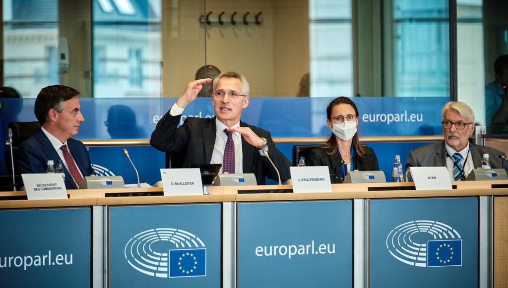 Stoltenberg addressing the joint meeting Wednesday in Brussels. Photo: Nato/dpa