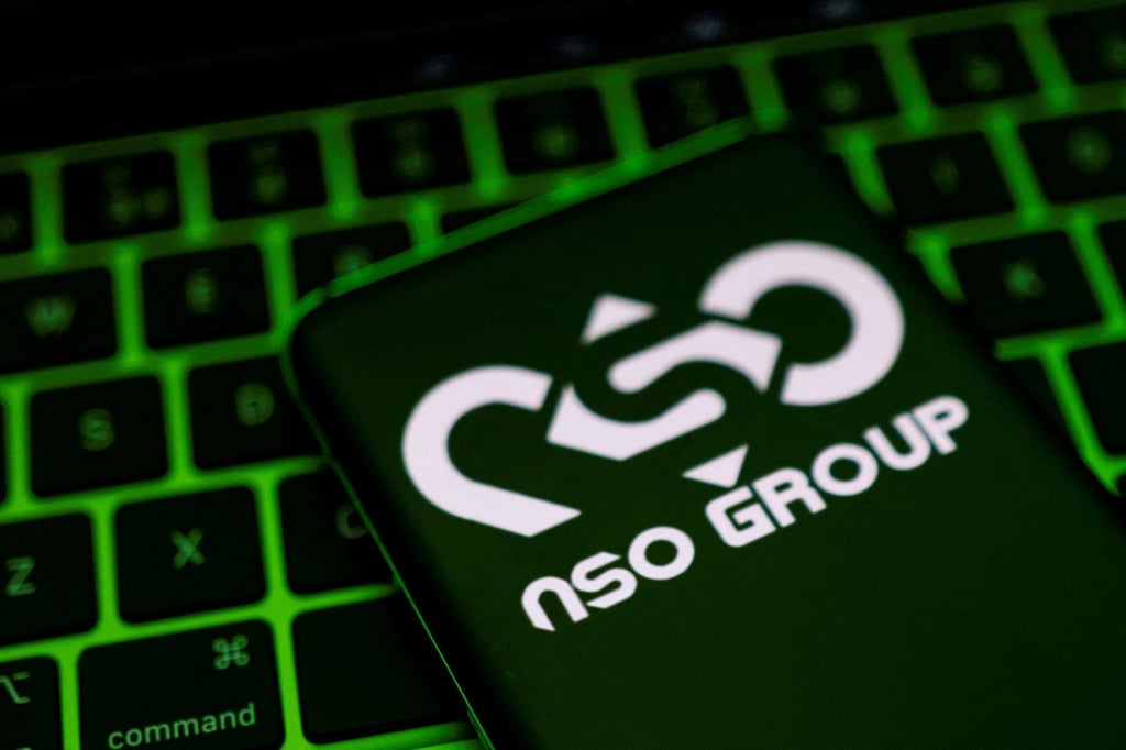 The logo of Israeli cybersecurity company NSO Group is seen on a smartphone. Its products are typically licensed only to government intelligence and law enforcement agencies. Photo: Reuters