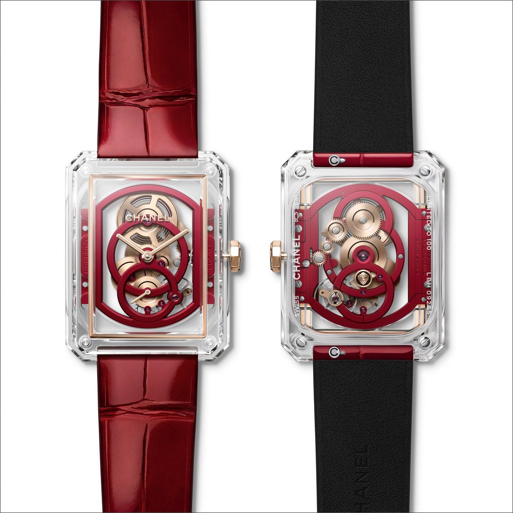 Chanel Boy·Friend skeleton X-ray Red Edition features a crystal sapphire case and bezel. Photo: Chanel Chanel Boy·Friend skeleton X-ray Red Edition features a crystal sapphire case and bezel. Photo: Chanel