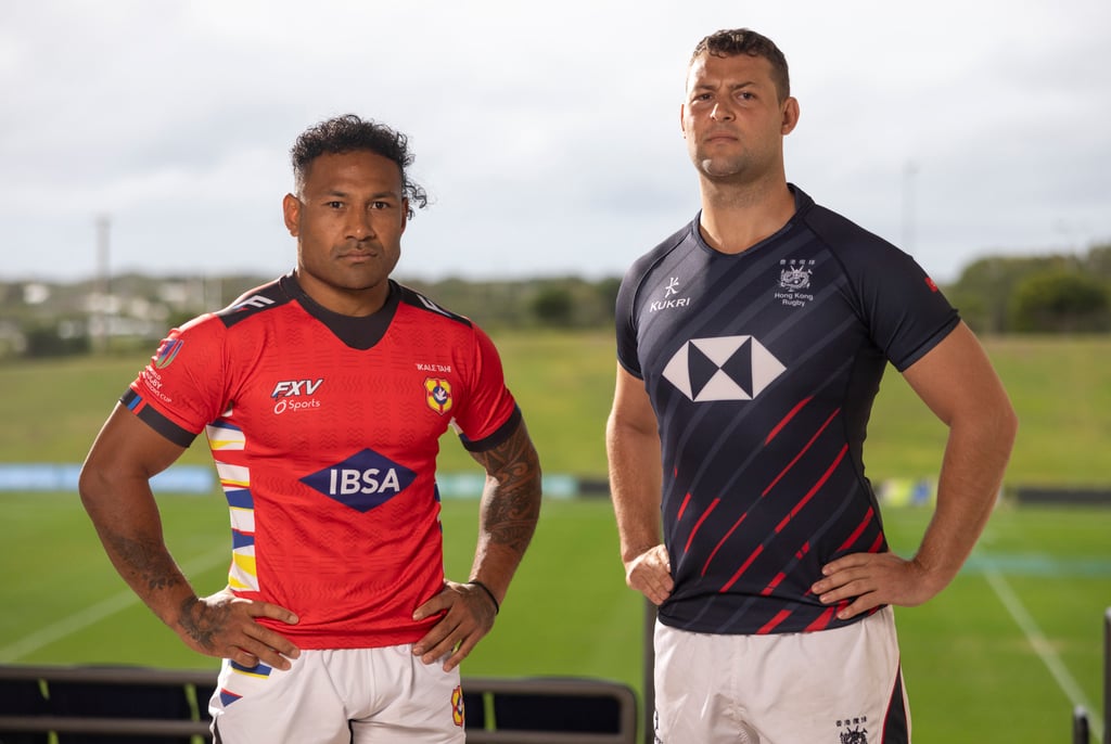 Tonga captain Sonatane Takulua (left) and his Hong Kong counterpart Josh Hrstich ahead of Saturday’s Rugby World Cup qualifier. Photo: Oceania Rugby Tonga captain Sonatane Takulua (left) and his Hong Kong counterpart Josh Hrstich ahead of Saturday’s Rugby World Cup qualifier. Photo: Oceania Rugby