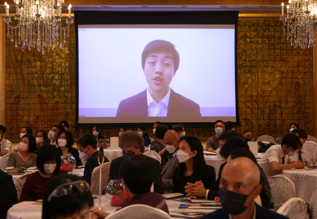 Grand prize winner Nathan Ng speaks via videoconferencing. Photo: Dickson Lee Grand prize winner Nathan Ng speaks via videoconferencing. Photo: Dickson Lee
