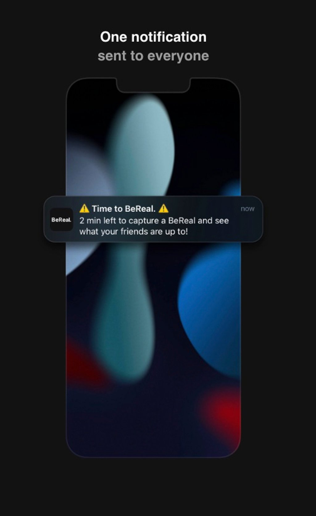 A push notification prompts users to take a photo. Photo: BeReal A push notification prompts users to take a photo. Photo: BeReal