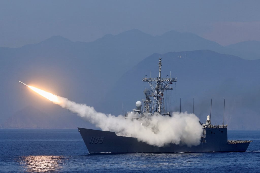 The Chi Kuang frigate fires a missile during the drill off Taiwan’s northeast coast. Photo: Reuters The Chi Kuang frigate fires a missile during the drill off Taiwan’s northeast coast. Photo: Reuters
