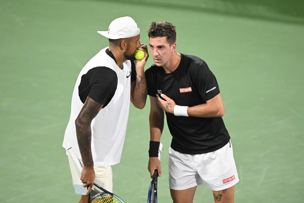 Kyrgios hinted he may continue with doubles partner Thanasi Kokkinakis. Photo: AFP Kyrgios hinted he may continue with doubles partner Thanasi Kokkinakis. Photo: AFP
