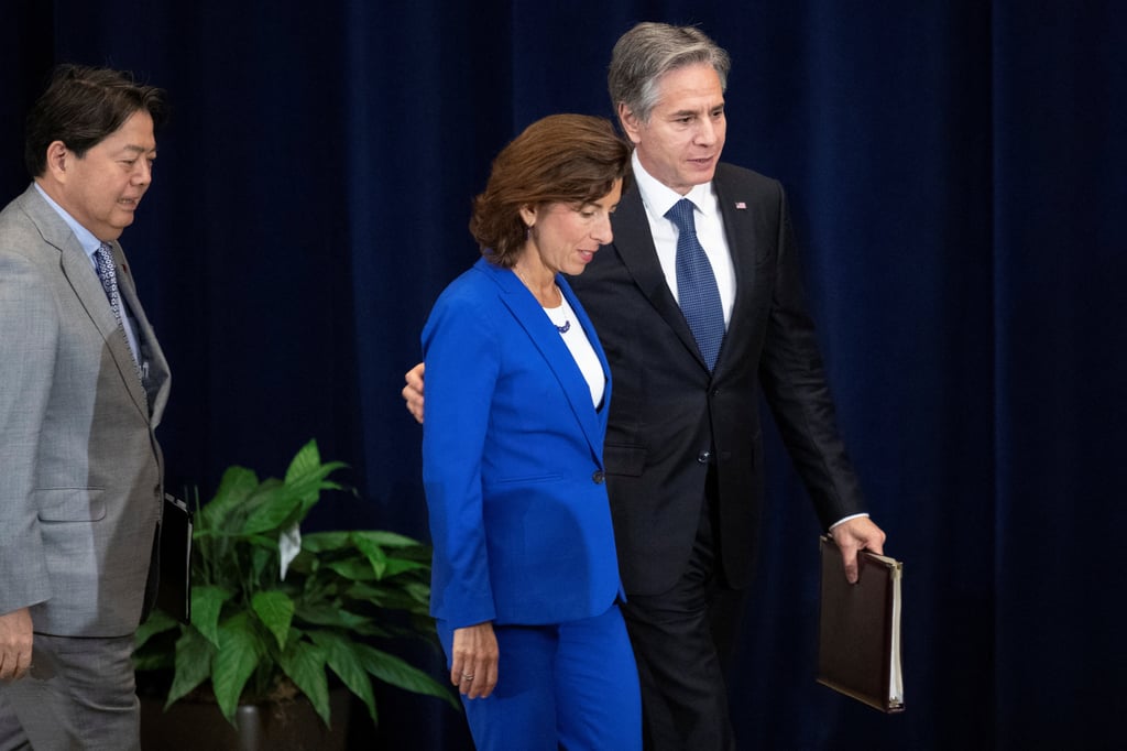 US Secretary of State Antony Blinken (right) and US Commerce Secretary Gina Raimondo in Washington on Friday. Photo: Reuters US Secretary of State Antony Blinken (right) and US Commerce Secretary Gina Raimondo in Washington on Friday. Photo: Reuters