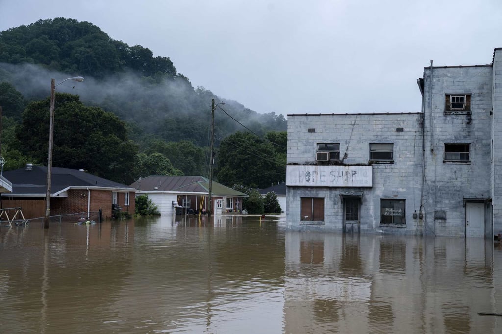 Flooding in downtown Jackson, Breathitt County, Kentucky on Friday. Photo: Getty Images / AFP