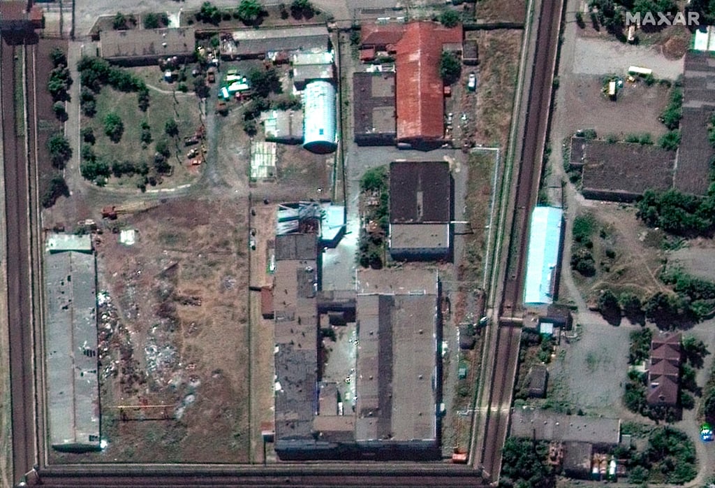 Satellite photo of the Olenivka detection centre, in Eastern Donetsk province, after an attack on the prison reportedly killed Ukrainian soldiers captured in May after the fall of Mariupol. Russia has invited UN and Red Cross experts to probe the deaths. Photo: Maxar Technologies via AP Satellite photo of the Olenivka detection centre, in Eastern Donetsk province, after an attack on the prison reportedly killed Ukrainian soldiers captured in May after the fall of Mariupol. Russia has invited UN and Red Cross experts to probe the deaths. Photo: Maxar Technologies via AP