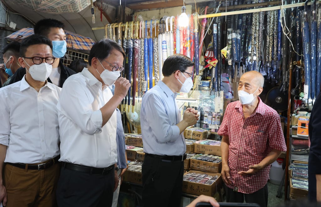 Chief executive John Lee Ka-chiu had his first district visit at Sham Shui Po. Photo: SCMP/Yik Yeung -man Chief executive John Lee Ka-chiu had his first district visit at Sham Shui Po. Photo: SCMP/Yik Yeung -man