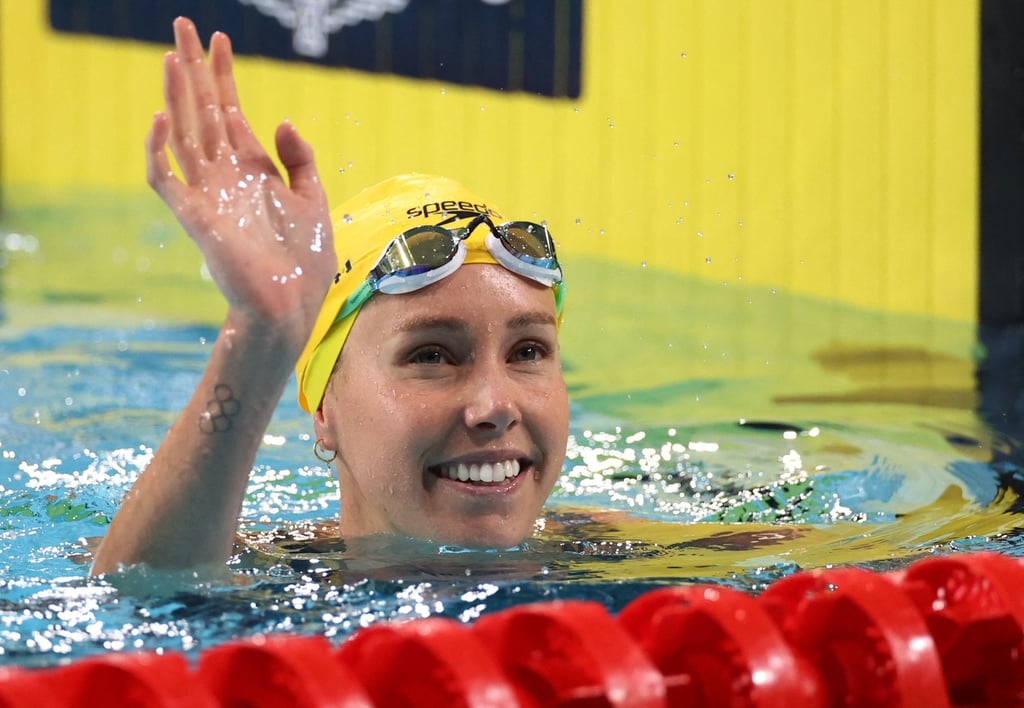 Australia’s Emma McKeon celebrates after winning gold. Photo: Reuters