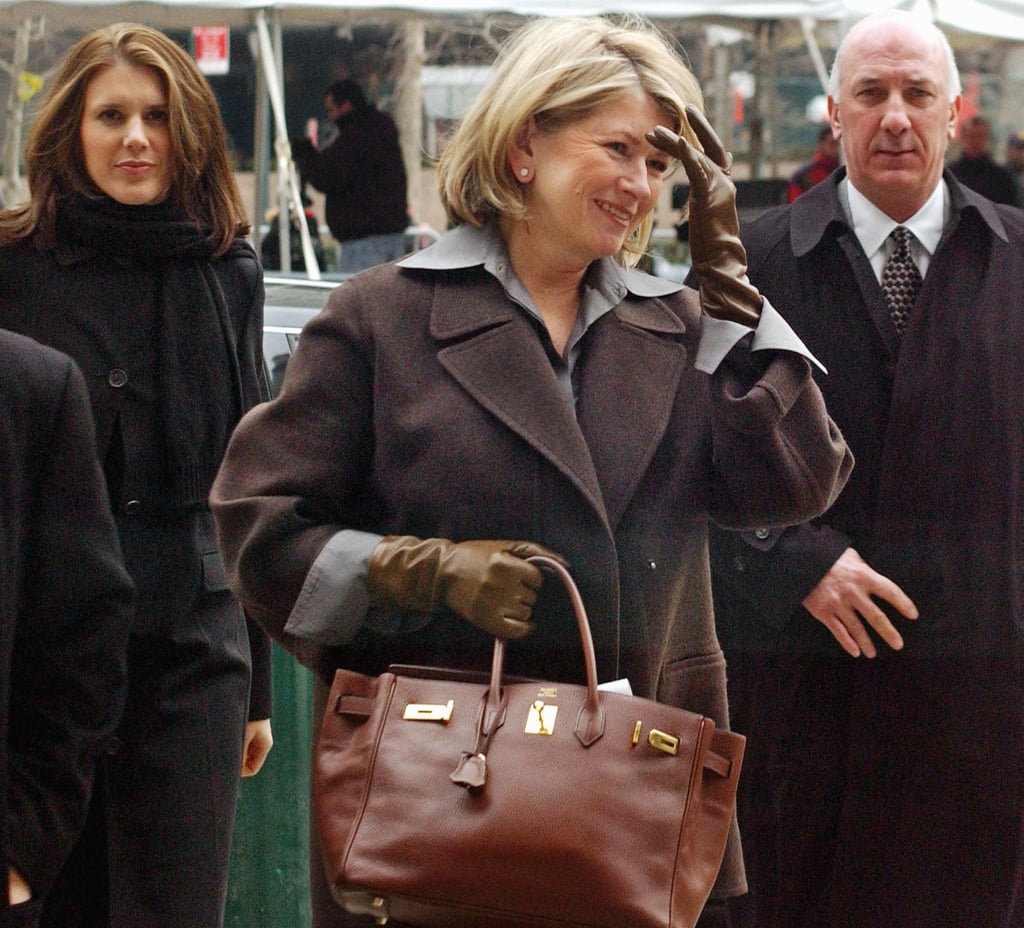 Stewart arrives at a US federal court in New York in 2004 carrying a Hermès Birkin bag. She was sentenced to five months in jail for insider trading. Photo: Getty Images