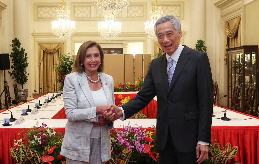 US House Speaker Nancy Pelosi meets Singapore’s Prime Minister Lee Hsien Loong on Monday. Photo: Handout via Reuters US House Speaker Nancy Pelosi meets Singapore’s Prime Minister Lee Hsien Loong on Monday. Photo: Handout via Reuters