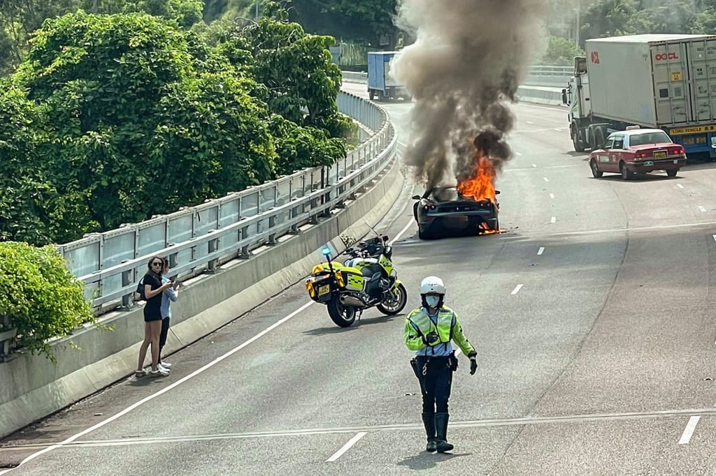 The slow lane on the highway was briefly closed to all traffic as a result of the fire. Photo: Facebook. The slow lane on the highway was briefly closed to all traffic as a result of the fire. Photo: Facebook.