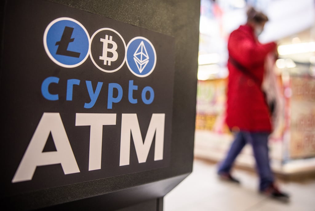 The logos of Litecoin, Bitcoin, and Ethereum are seen on a cryptocurrency automated teller machine. By collecting information from crypto companies, North Koreans can gather intelligence about coming trends, researchers said. Photo: Bloomberg The logos of Litecoin, Bitcoin, and Ethereum are seen on a cryptocurrency automated teller machine. By collecting information from crypto companies, North Koreans can gather intelligence about coming trends, researchers said. Photo: Bloomberg