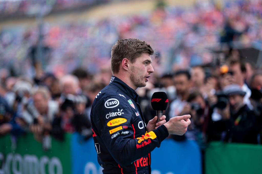 Max Verstappen of Red Bull Racing speaks with the media after the Hungarian Grand Prix. Photo: dpa Max Verstappen of Red Bull Racing speaks with the media after the Hungarian Grand Prix. Photo: dpa