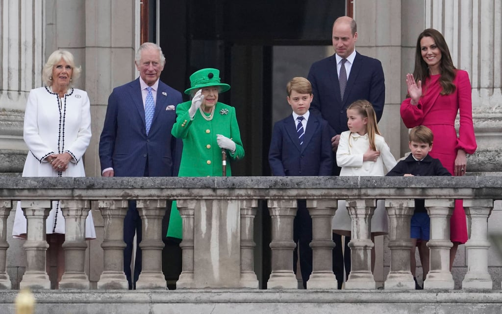 Camilla Duchess of Cornwall, Prince Charles, Queen Elizabeth, Prince George, Prince William, Princess Charlotte, Prince Louis, and Kate, Duchess of Cambridge celebrating the queen’s jubilee. Photo: AP Camilla Duchess of Cornwall, Prince Charles, Queen Elizabeth, Prince George, Prince William, Princess Charlotte, Prince Louis, and Kate, Duchess of Cambridge celebrating the queen’s jubilee. Photo: AP