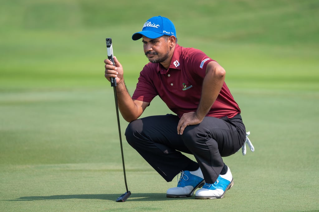 Gaganjeet Bhullar lines up a putt during the final round in Jakarta on Sunday. Photo: Asian Tour Gaganjeet Bhullar lines up a putt during the final round in Jakarta on Sunday. Photo: Asian Tour