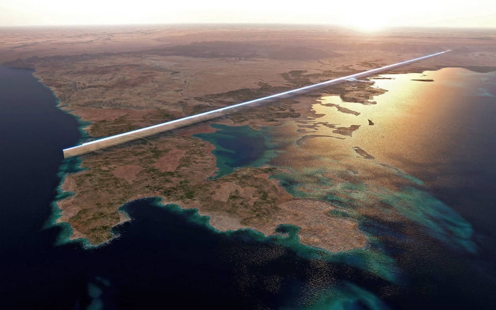 The design for the “The Line”, the 170km-long “groundscraper” intended to be at the heart of the Saudi megacity Neom. Photo: NEOM/AFP The design for the “The Line”, the 170km-long “groundscraper” intended to be at the heart of the Saudi megacity Neom. Photo: NEOM/AFP