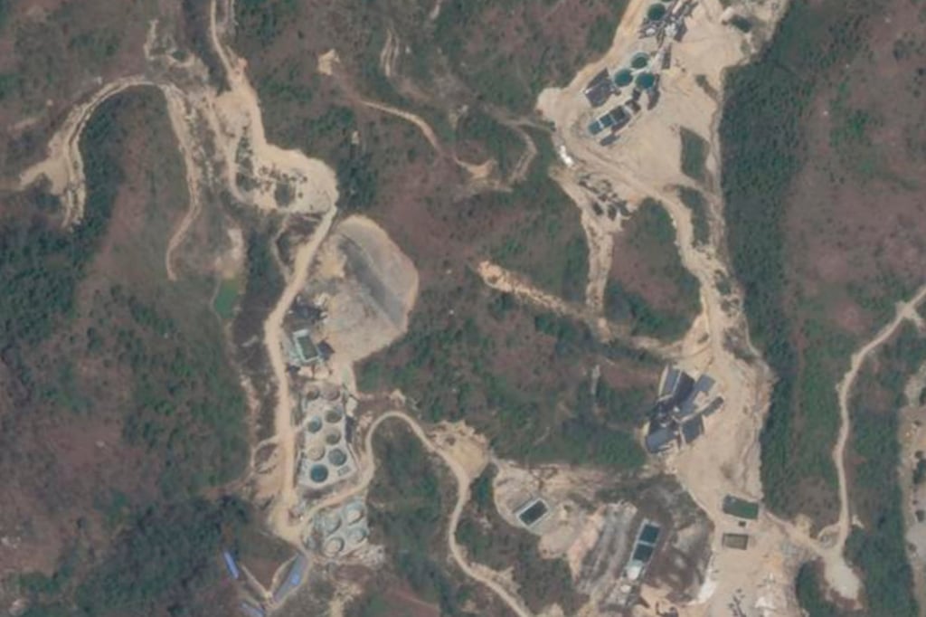 Rare earth mining pools are seen northwest of Myitkyina, in Myanmar’s Kachin state. Myanmar has more than 2,700 of these toxic turquoise pools, satellite imagery shows. Photo: Planet Labs via AP