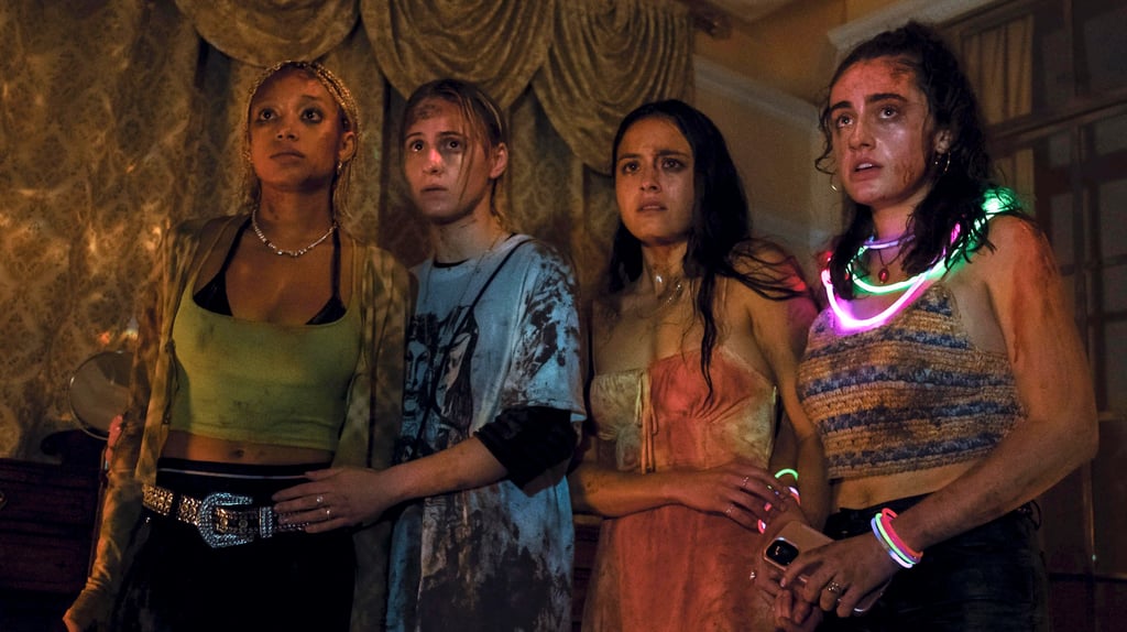(From left) Amandla Stenberg, Maria Bakalova, Chase Sui Wonders and Rachel Sennott in Bodies Bodies Bodies. Photo: A24 (From left) Amandla Stenberg, Maria Bakalova, Chase Sui Wonders and Rachel Sennott in Bodies Bodies Bodies. Photo: A24