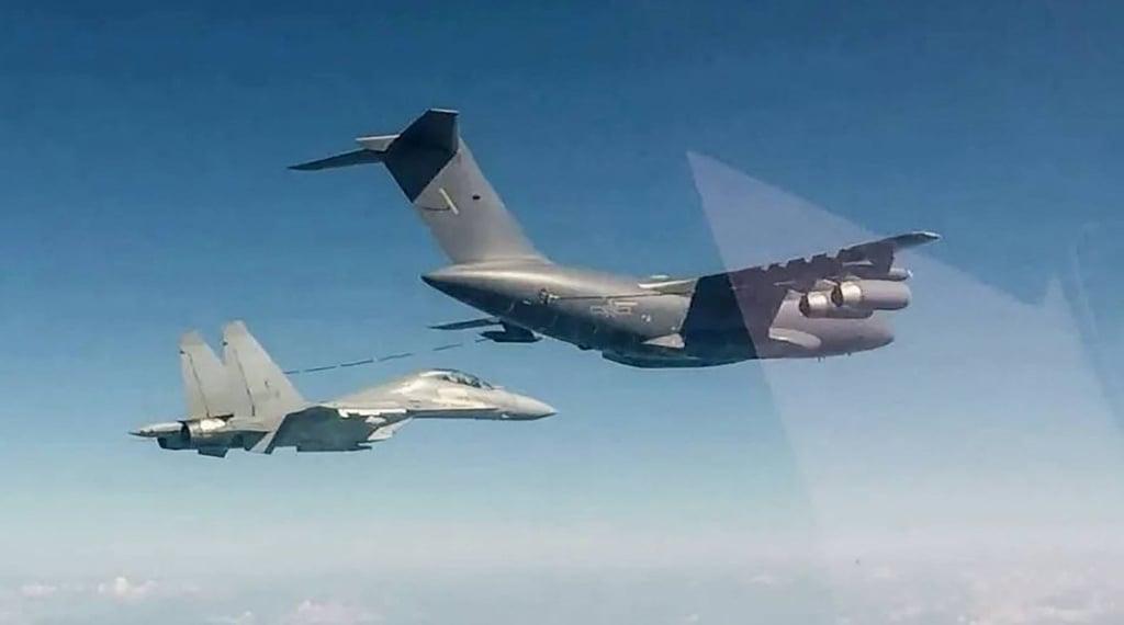 Air-to-air refuelling of a PLA fighter jet during a military drill. The PLA’s show of force sends a message of Beijing’s resolve to deal with transgressions, but military intervention will only be used as a last resort, according to the white paper. Photo: AFP Air-to-air refuelling of a PLA fighter jet during a military drill. The PLA’s show of force sends a message of Beijing’s resolve to deal with transgressions, but military intervention will only be used as a last resort, according to the white paper. Photo: AFP