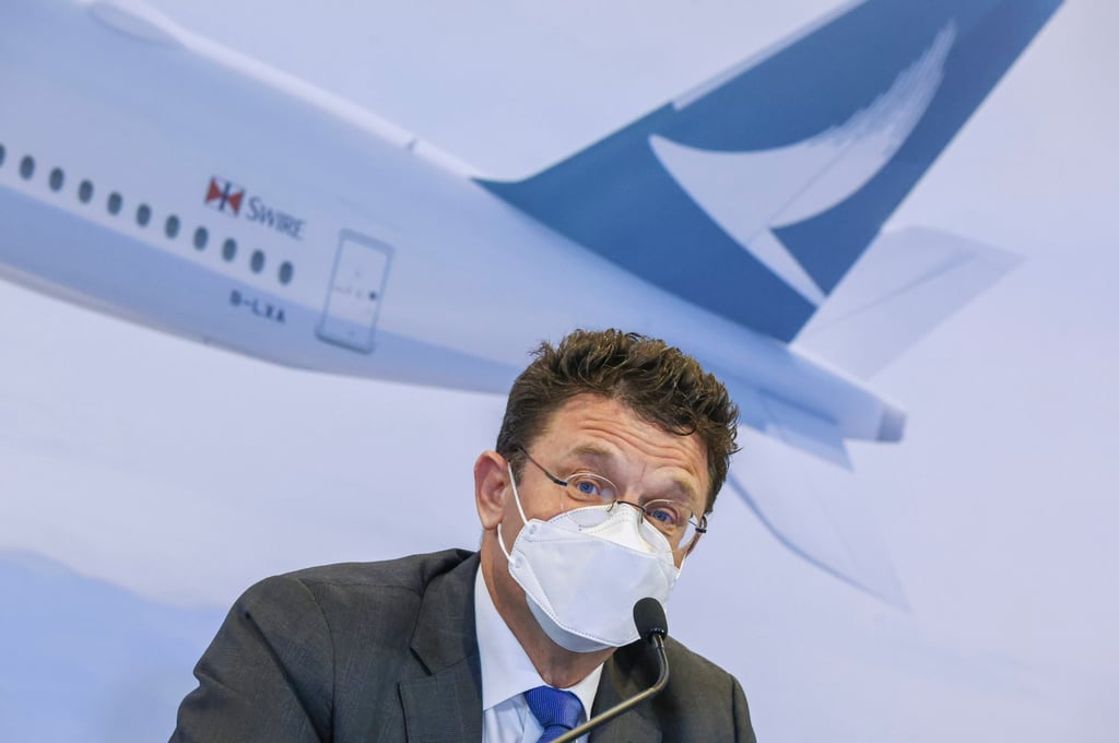 Patrick Healy, chairman of Cathay Pacific, speaks during the airline’s interim results announcement on August 10, 2022. The carrier’s narrowing loss, thanks to an increase in passengers, helped parent Swire Pacific’s bottom line. Photo: SCMP/ K.Y. Cheng Patrick Healy, chairman of Cathay Pacific, speaks during the airline’s interim results announcement on August 10, 2022. The carrier’s narrowing loss, thanks to an increase in passengers, helped parent Swire Pacific’s bottom line. Photo: SCMP/ K.Y. Cheng