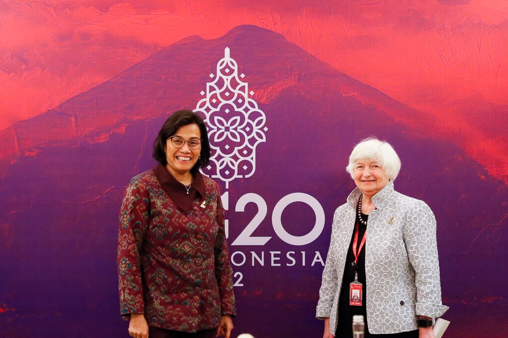 Indonesia’s Finance Minister Sri Mulyani (left) and US Treasury Secretary Janet Yellen during the G20 finance ministers and central bank governors meeting in July. Photo: EPA-EFE