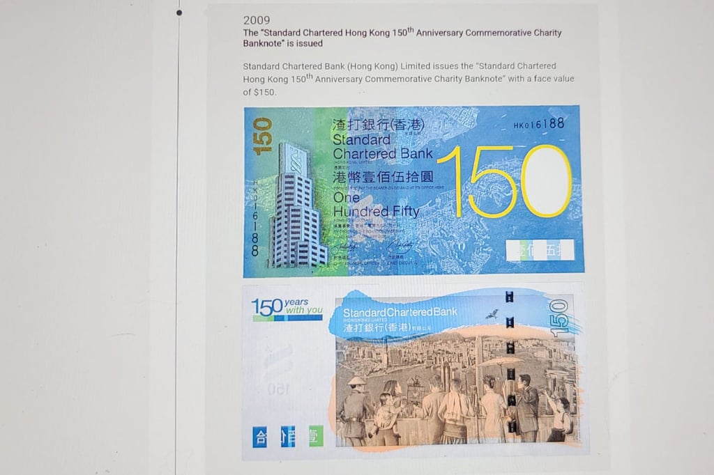 Standard Chartered’s HK$150 banknotes issued in 2009 to mark the bank’s sesquicentenary. Photo: HKMA