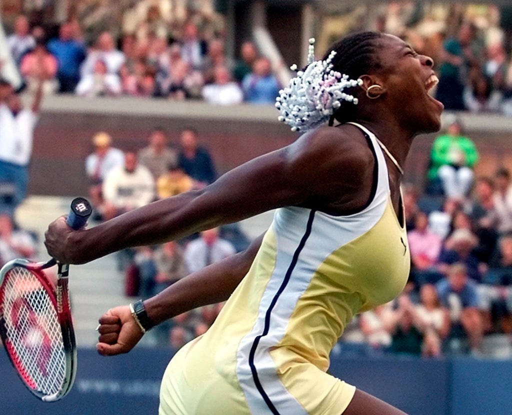 Serena Williams, of Palm Beach Gardens, Florida, celebrates after defeating Lindsay Davenport, of Newport Beach, California, in the women’s singles semi-finals at the US Open tennis tournament in 1999, in New York. Photo: AP Photo
