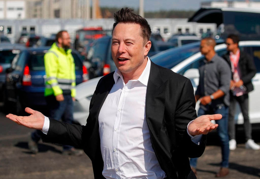 CEO Elon Musk at the site of a future Tesla car factory in Gruenheide near Berlin, in September 2020. Photo: AFP