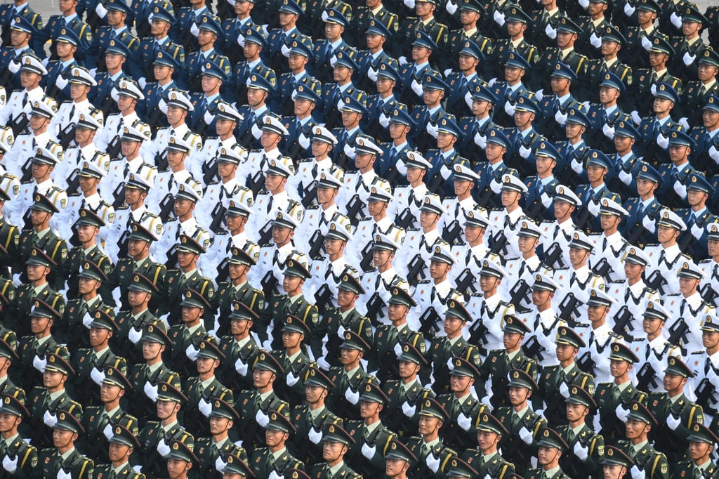 A People’s Liberation Army guard of honour formation marches during celebrations marking the 70th anniversary of the founding of the People’s Republic of China in Beijing on October 1, 2019. Photo: Xinhua